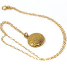 Vintage "Sue" Locket - Mid Century Era 10k Yellow Rose Gold Round Floral Pendant Charm Necklace - Dated 1949 Engraved Keepsake Fine Jewelry
