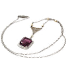 Art Deco Lavalier - Vintage 14k White Gold Simulated Amethyst Purple Glass & Seed Pearls Gems Necklace - Circa 1930s Fine Statement Jewelry