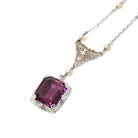 Art Deco Lavalier - Vintage 14k White Gold Simulated Amethyst Purple Glass & Seed Pearls Gems Necklace - Circa 1930s Fine Statement Jewelry