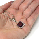 Art Deco Lavalier - Vintage 14k White Gold Simulated Amethyst Purple Glass & Seed Pearls Gems Necklace - Circa 1930s Fine Statement Jewelry