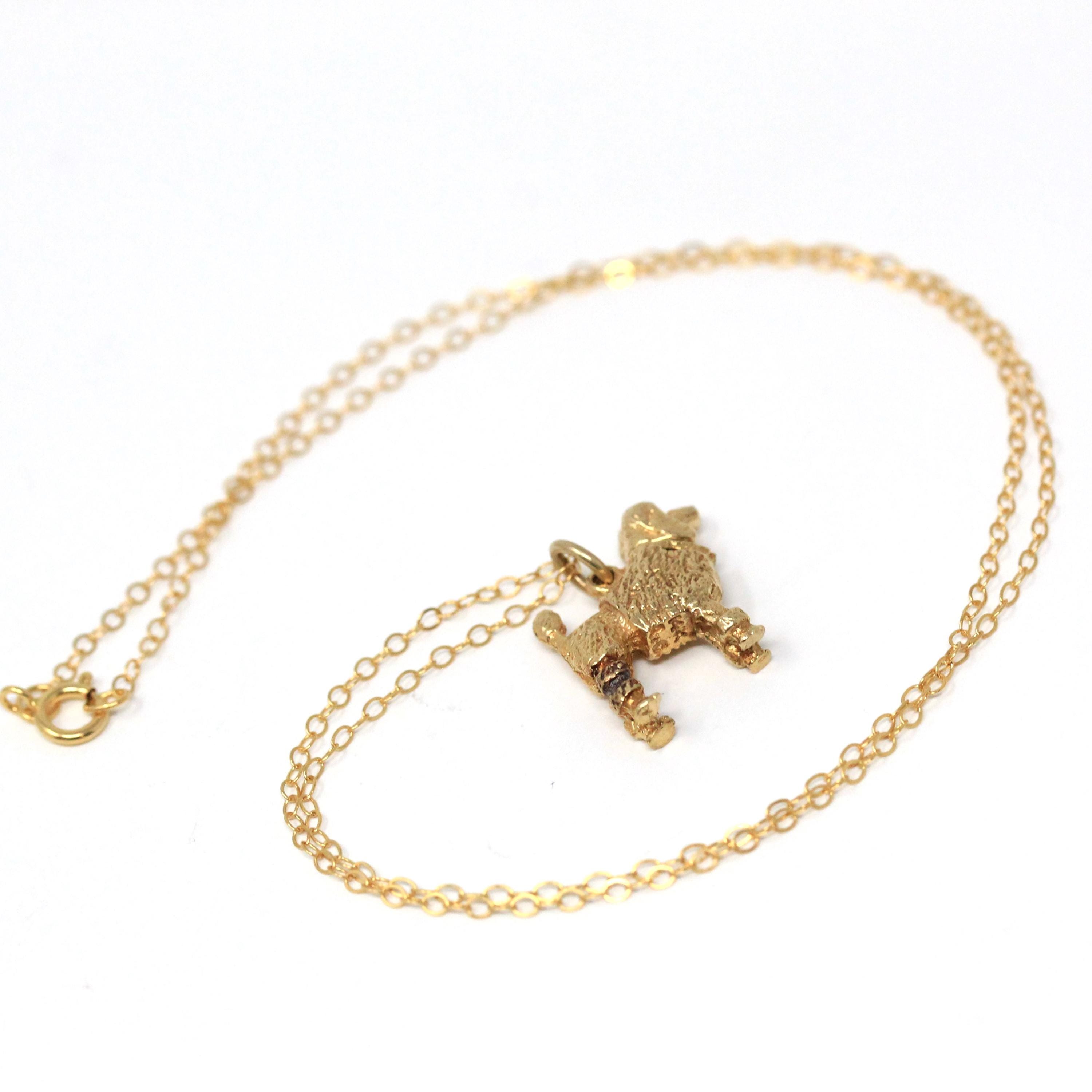 Vintage Poodle Charm - Retro Era 14k Yellow Gold Dog Breed Articulated Moving Pendant Necklace - Vintage Circa 1960s Animal Fine 60s Jewelry