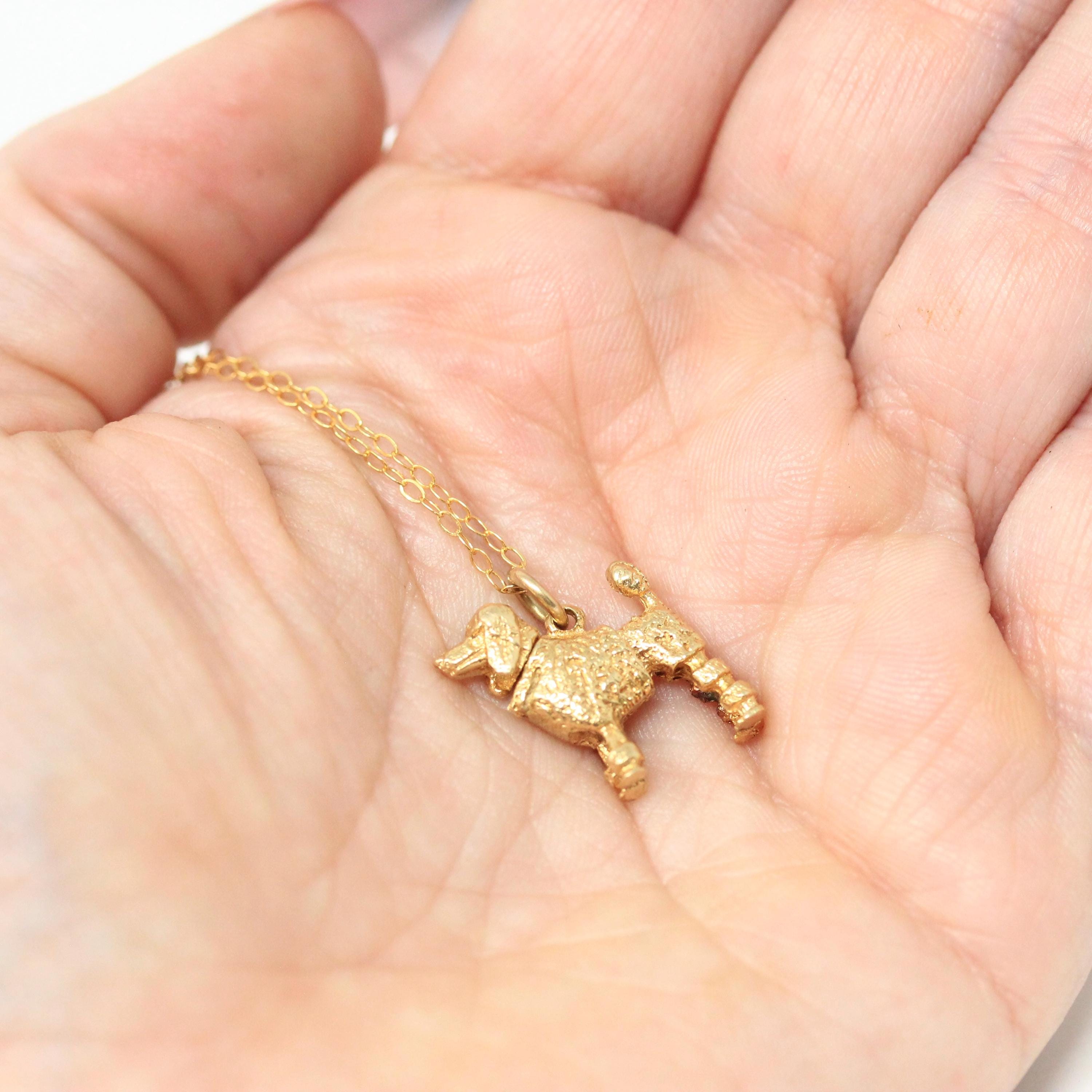 Vintage Poodle Charm - Retro Era 14k Yellow Gold Dog Breed Articulated Moving Pendant Necklace - Vintage Circa 1960s Animal Fine 60s Jewelry