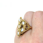 Retro Opal Cluster Ring - Vintage 14k Yellow Gold Natural Cabochon Cut Gemstones - Circa 1970s Size 6.5 Twisted Rope Fine Statement Jewelry