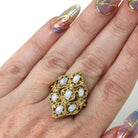 Retro Opal Cluster Ring - Vintage 14k Yellow Gold Natural Cabochon Cut Gemstones - Circa 1970s Size 6.5 Twisted Rope Fine Statement Jewelry