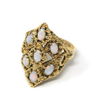 Retro Opal Cluster Ring - Vintage 14k Yellow Gold Natural Cabochon Cut Gemstones - Circa 1970s Size 6.5 Twisted Rope Fine Statement Jewelry