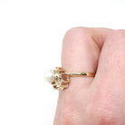 Cultured Pearl Ring - Modern 14k Yellow Gold White Organic Gem & Diamonds - Estate Circa 1990s Era Size 6 1/4 June Birthstone Fine Jewelry