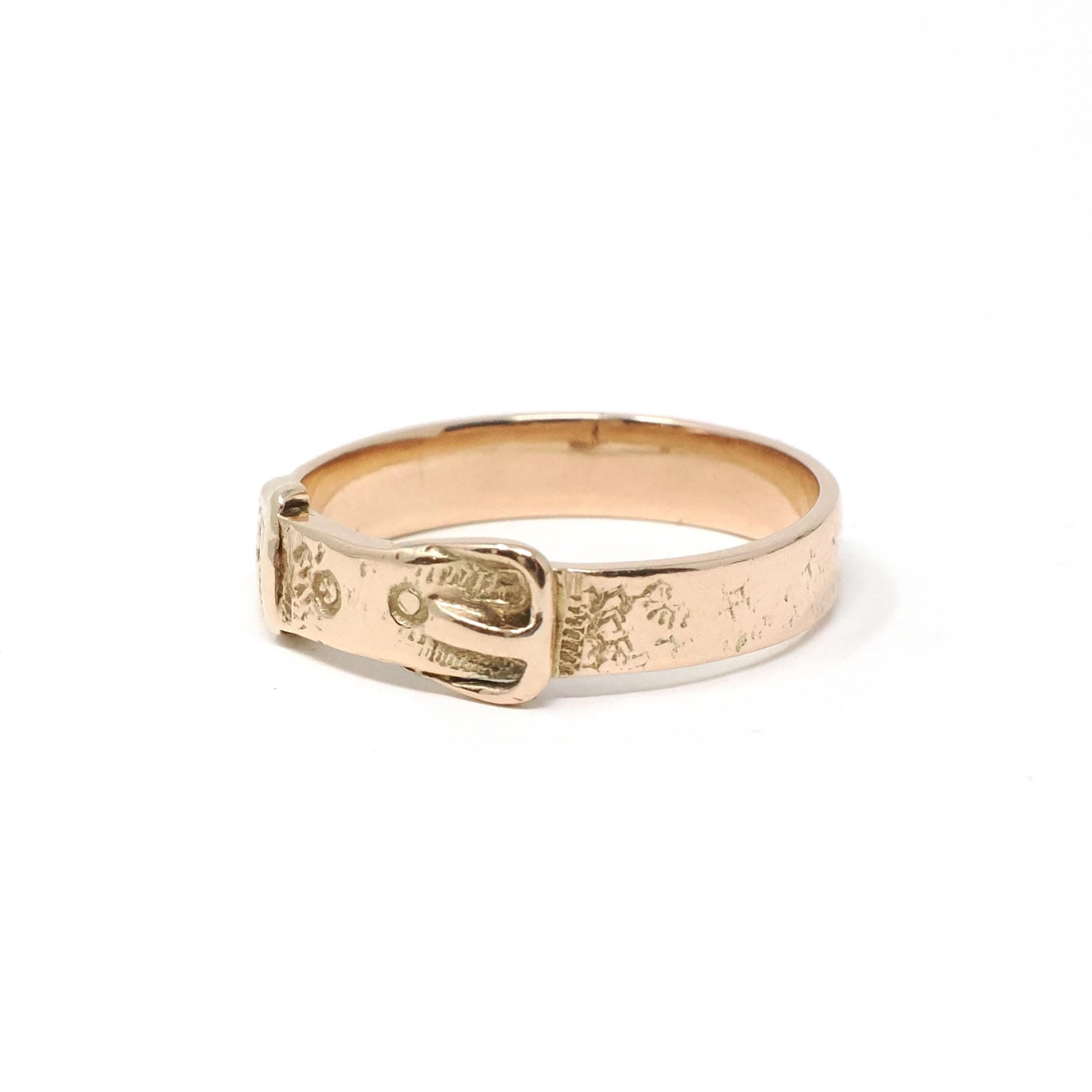 Modern Buckle Ring - Estate 10k Yellow Gold Symbolic Belt Design Unisex Band - Circa 2000s Era Size 9 Love Friendship Loyalty Fine Jewelry