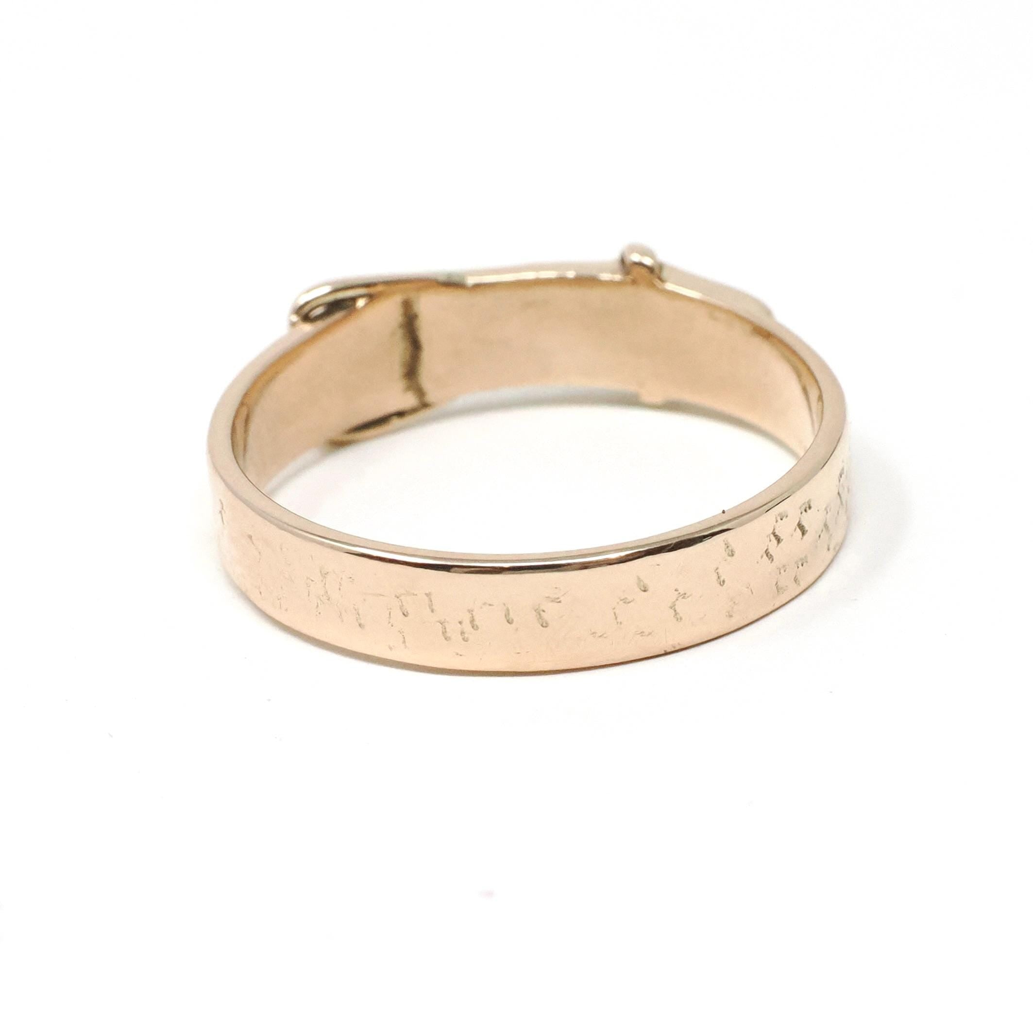 Modern Buckle Ring - Estate 10k Yellow Gold Symbolic Belt Design Unisex Band - Circa 2000s Era Size 9 Love Friendship Loyalty Fine Jewelry
