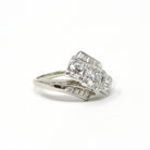 Mid Century Diamond Ring - Vintage 14k White Gold Natural Gemstones Bypass Cocktail - Circa 1950s Era Size 5 3/4 Fine Statement Jewelry