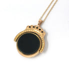 Antique Spinner Pendant - Edwardian 9K Yellow Gold Natural Bloodstone Sardonyx Flip Charm Necklace - Hallamrked 1911 Two Sided Fob Jewelry