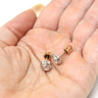 Art Deco Earrings - Vintage 14k White 18k Yellow Gold Created White Sapphire Two Tone Studs - Circa 1930s Era Pierced Push Back Fine Jewelry