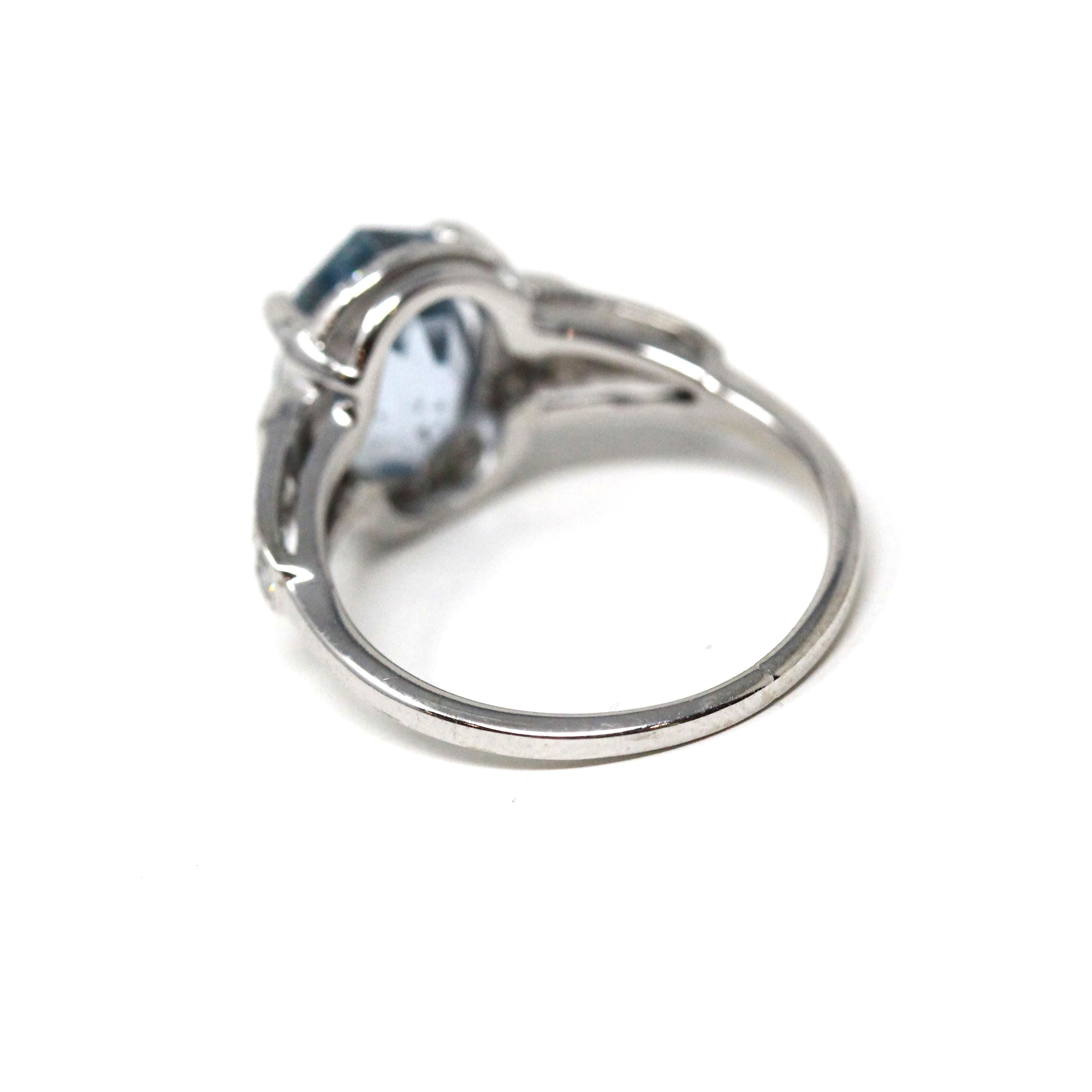 Vintage Sapphire & Diamond Ring - Mid Century 14k White Gold Natural Fancy Color Gemstone Engagement - Circa 1950s GIA Report Fine Jewelry