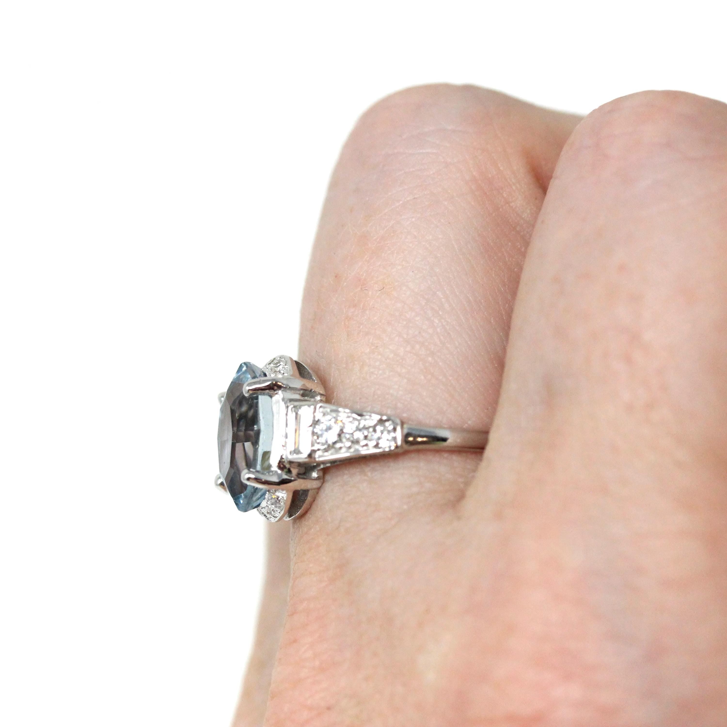 Vintage Sapphire & Diamond Ring - Mid Century 14k White Gold Natural Fancy Color Gemstone Engagement - Circa 1950s GIA Report Fine Jewelry