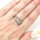 Vintage Diamond Ring - Art Deco 18k White Gold Natural Solitaire Engagement - Circa 1930s Era Floral Size 5 1/4 Flower Filigree Fine Jewelry