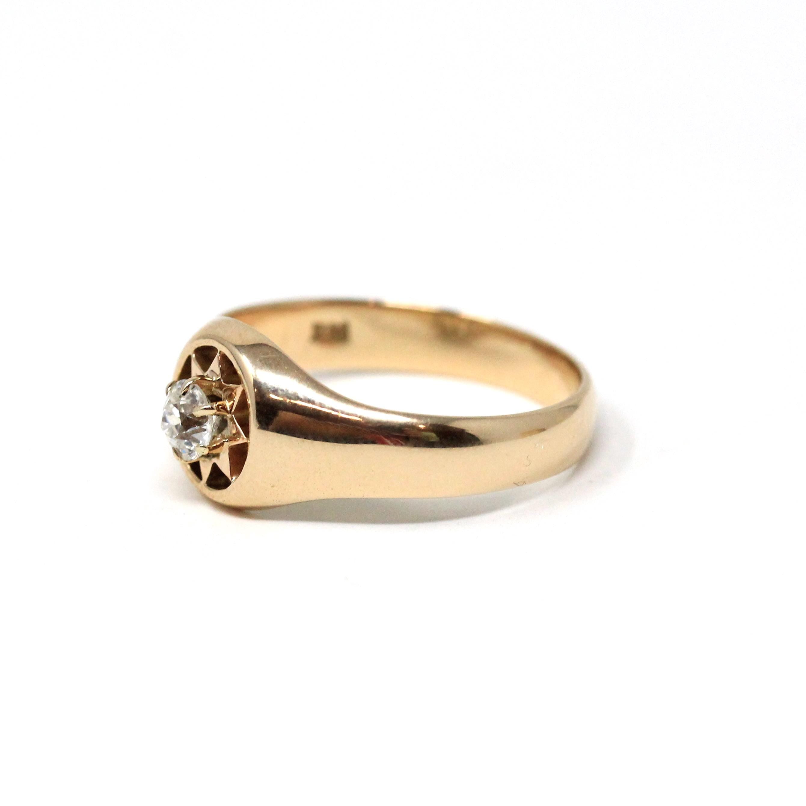 Antique Diamond Sun Ring - Edwardian 14k Yellow Gold .27 CT Solitaire - Circa 1910s Size 8.75 Celestial Men's Unisex Fine Engagement Jewelry