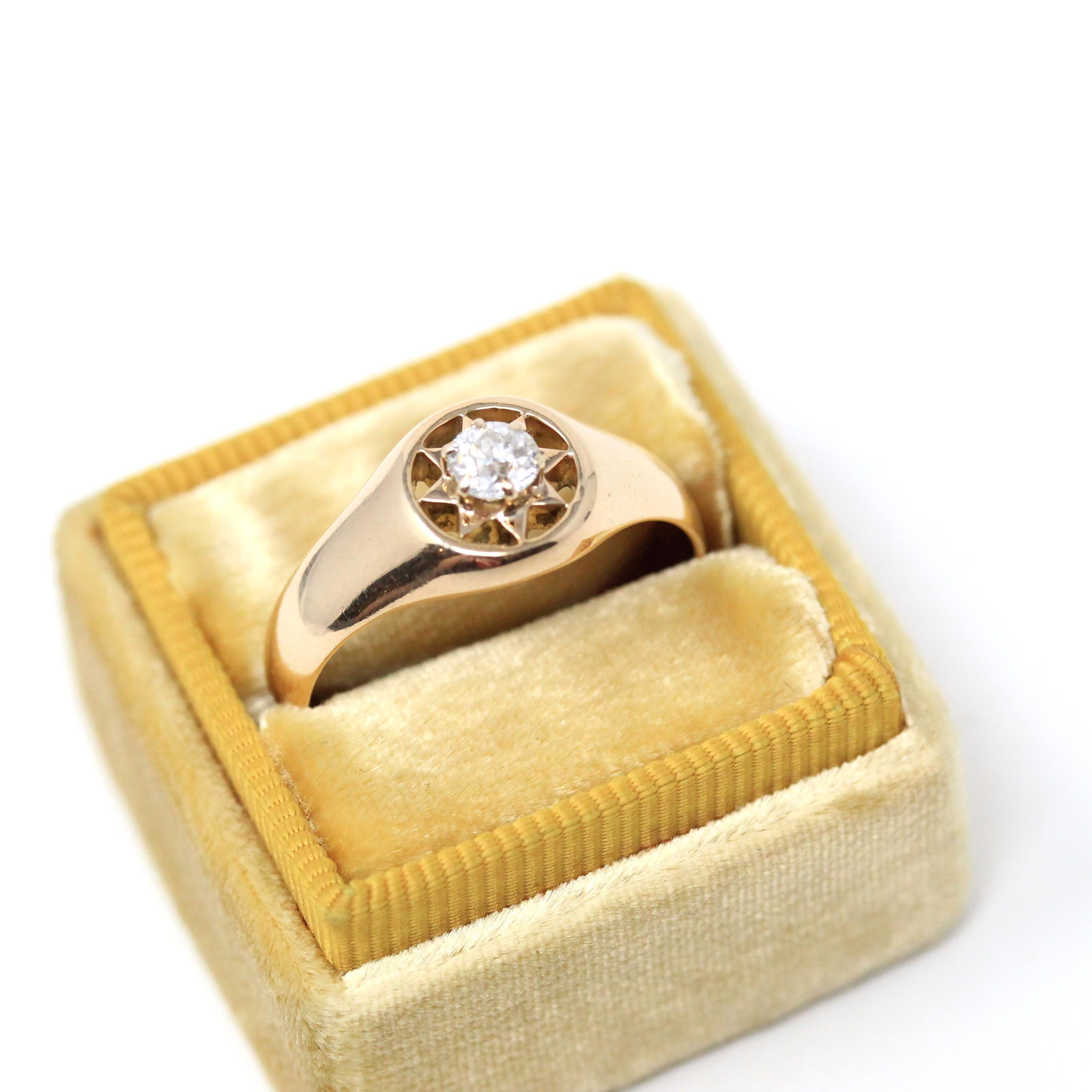 Antique Diamond Sun Ring - Edwardian 14k Yellow Gold .27 CT Solitaire - Circa 1910s Size 8.75 Celestial Men's Unisex Fine Engagement Jewelry