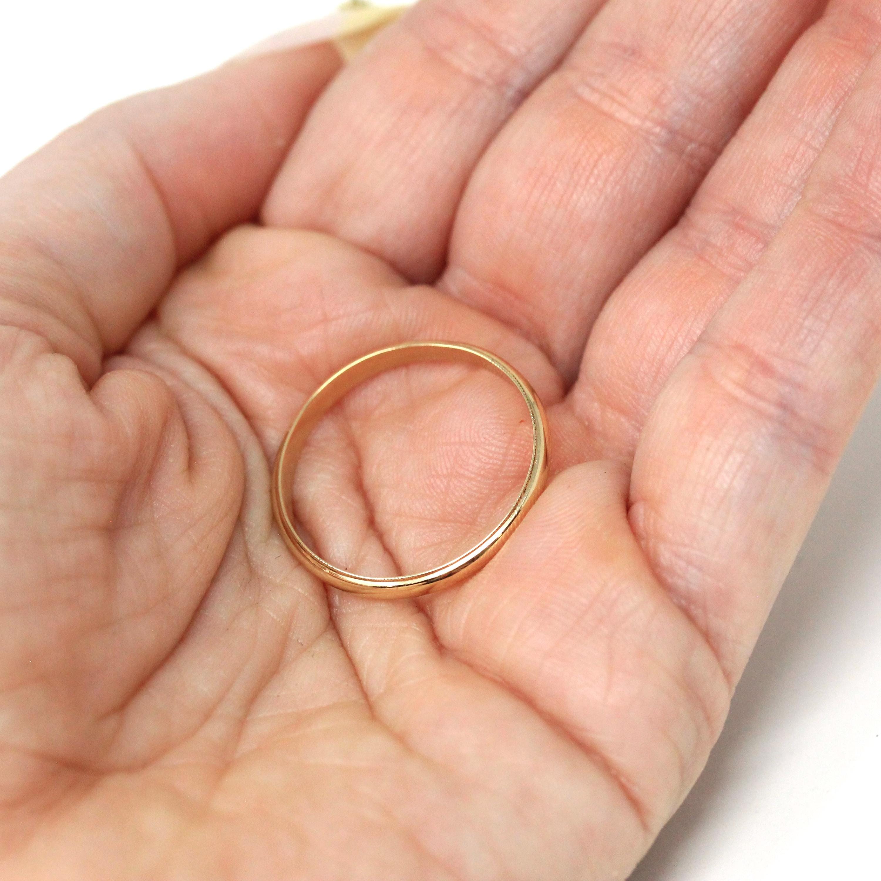 Vintage Wedding Band - Retro 14k Yellow Gold Plain Half Round 2.9 MM Milgrain Unisex Ring - Circa 1960s Era Size 11 1/2 Fine Bridal Jewelry