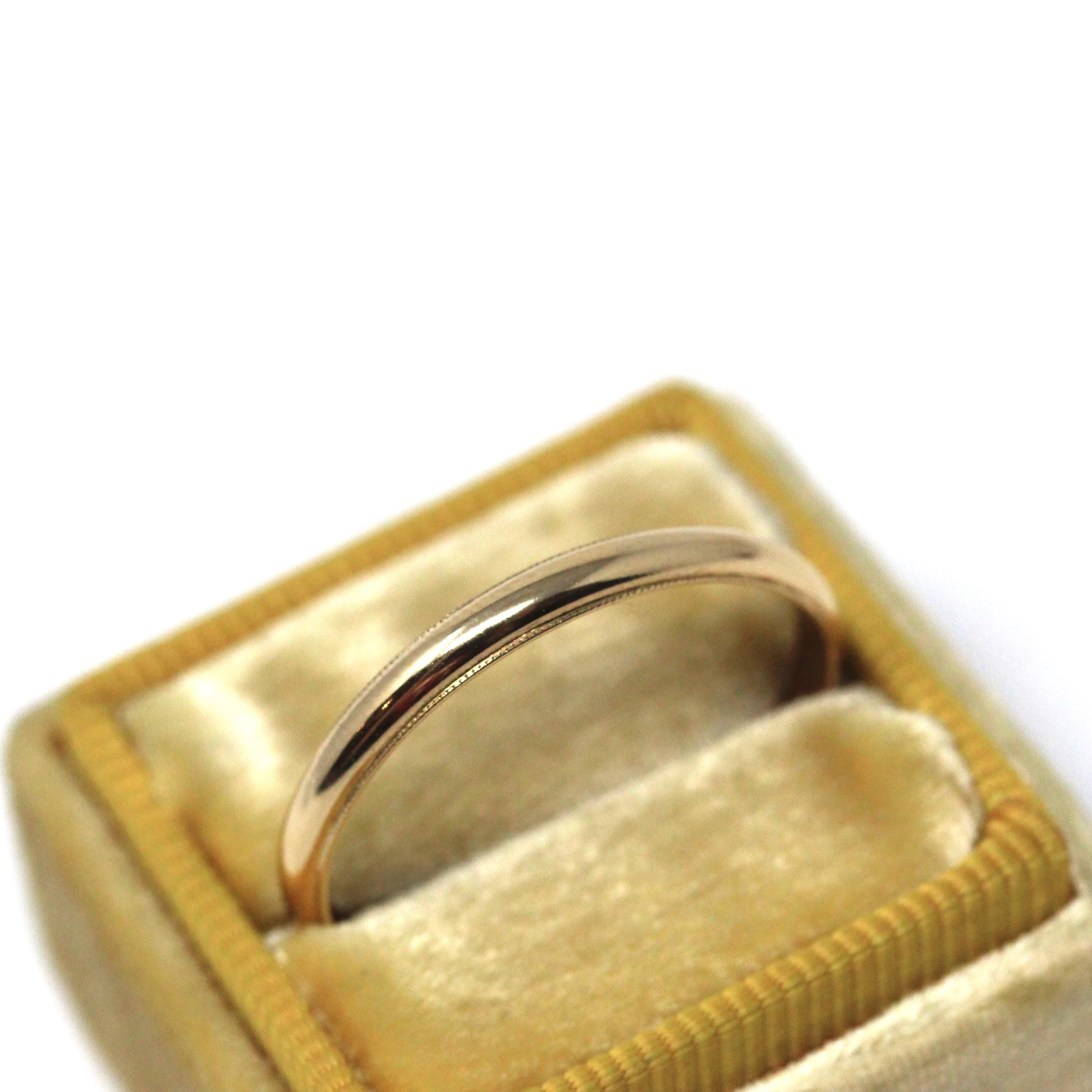 Vintage Wedding Band - Retro 14k Yellow Gold Plain Half Round 2.9 MM Milgrain Unisex Ring - Circa 1960s Era Size 11 1/2 Fine Bridal Jewelry