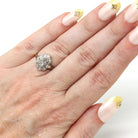 Vintage Shield Ring - Art Deco 18k Yellow Gold & Platinum Diamond Cluster Halo - Circa 1930s Era Size 4 1/2 Two Tone Fine Statement Jewelry