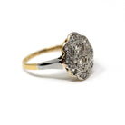 Vintage Shield Ring - Art Deco 18k Yellow Gold & Platinum Diamond Cluster Halo - Circa 1930s Era Size 4 1/2 Two Tone Fine Statement Jewelry