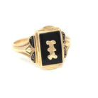Initial "I" Ring - Retro 10k Yellow Gold Black Chalcedony & Enamel Signet - Vintage Circa 1960s Era Size 8 3/4 Fine Unisex Statement Jewelry