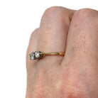 Vintage Diamond Ring - Mid Century Era 18k Yellow Gold & Platinum Natural Three Gemstone Band - Circa 1960s Size 6 1/4 Fine Bridal Jewelry