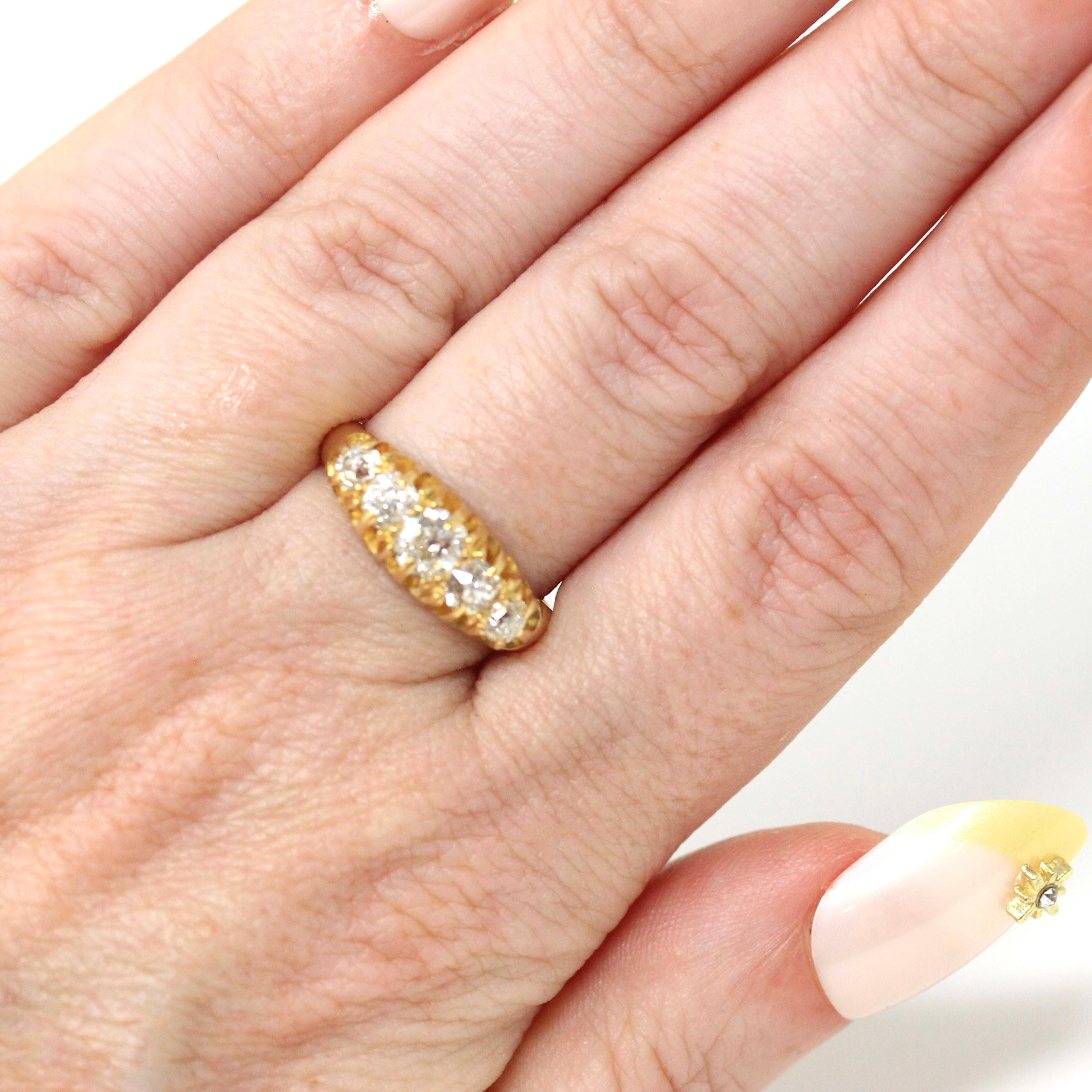 Antique Diamond Band - Edwardian 18k Yellow Gold Natural .86 CTW Ring - Circa Early 1900s Chester England Size 6 3/4 Fine Bridal Jewelry