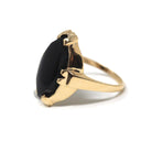 Vintage Onyx Ring - Retro 10k Yellow Gold Fancy Marquise Cut Black Chalcedony Cabochon Gemstone - Circa 1960s Size 6 Fine Statement Jewelry