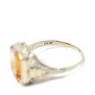 Natural Citrine Ring - Art Deco 14k White Gold Emerald Cut Gemstone - Vintage Circa 1930s Era Size 8 1/2 November Birthstone Fine Jewelry
