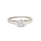 Diamond Solitaire Ring - Modern 14k White Gold Round Brilliant .37 CT Gem - Estate Size 4.75 Classic Dainty Cathedral Fine Bridal Jewelry