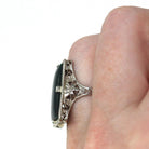 Vintage Bloodstone Ring - Art Deco 14k White Gold Dark Green Oxblood Red Gem - Circa 1930s Era Size 4 1/2 Heliotrope Fine Filigree Jewelry