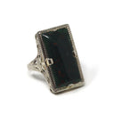 Vintage Bloodstone Ring - Art Deco 14k White Gold Dark Green Oxblood Red Gem - Circa 1930s Era Size 4 1/2 Heliotrope Fine Filigree Jewelry