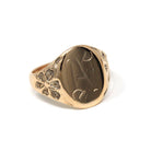 Ostby & Barton Signet Ring - Edwardian Era 10k Gold Oval Letter "N" Men's Unisex Flower Statement - Antique 1900s Size 8 1/4 Fine Jewelry