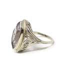 Amethyst & Diamond Ring - Art Deco 18k White Gold Marquise Cut Purple Gemstone Flower - Circa 1930s Era Size 4 1/4 Statement Fine Jewelry