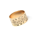 Antique Cigar Band - Edwardian 10k Rosy Yellow Gold Nature Inspired Bird Flower Ring - Circa 1900s Size 6 1/2 Fine Unisex Statement Jewelry