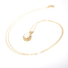 Opal & Diamond Pendant - Estate 14k Yellow Gold Oval Cabochon Cut 1.00 CT Gem Necklace - Modern Circa 2000's October Birthstone Fine Jewelry