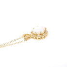 Opal & Diamond Pendant - Estate 14k Yellow Gold Oval Cabochon Cut 1.00 CT Gem Necklace - Modern Circa 2000's October Birthstone Fine Jewelry