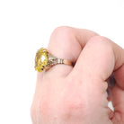 Vintage Created Yellow Sapphire Ring - Retro 10k Rosy Yellow Gold Oval Solitaire Gemstone - Circa 1940s Size 5 1/4 Statement Fine Jewelry