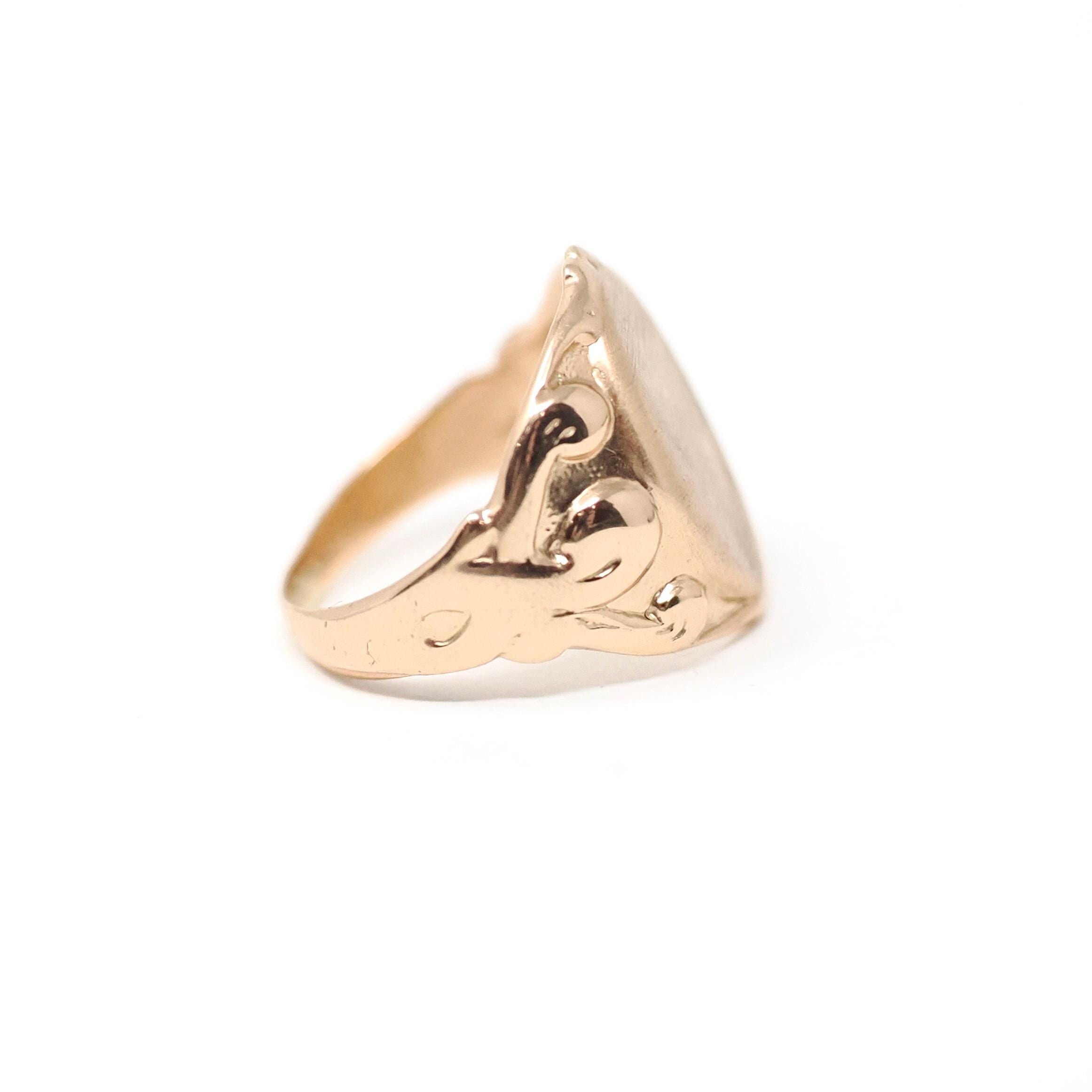 Antique Signet Ring - Edwardian Era 14k Yellow Gold Blank Oval Statement Unisex Band - Vintage Circa 1900 Size 5 Personalizable Fine Jewelry