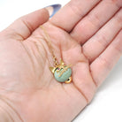 Vintage Cat Pendant - Retro 18k Yellow Gold Large Turquoise & Created Pink Sapphires Charm Necklace - Circa 1960s Animal Fine Feline Jewelry