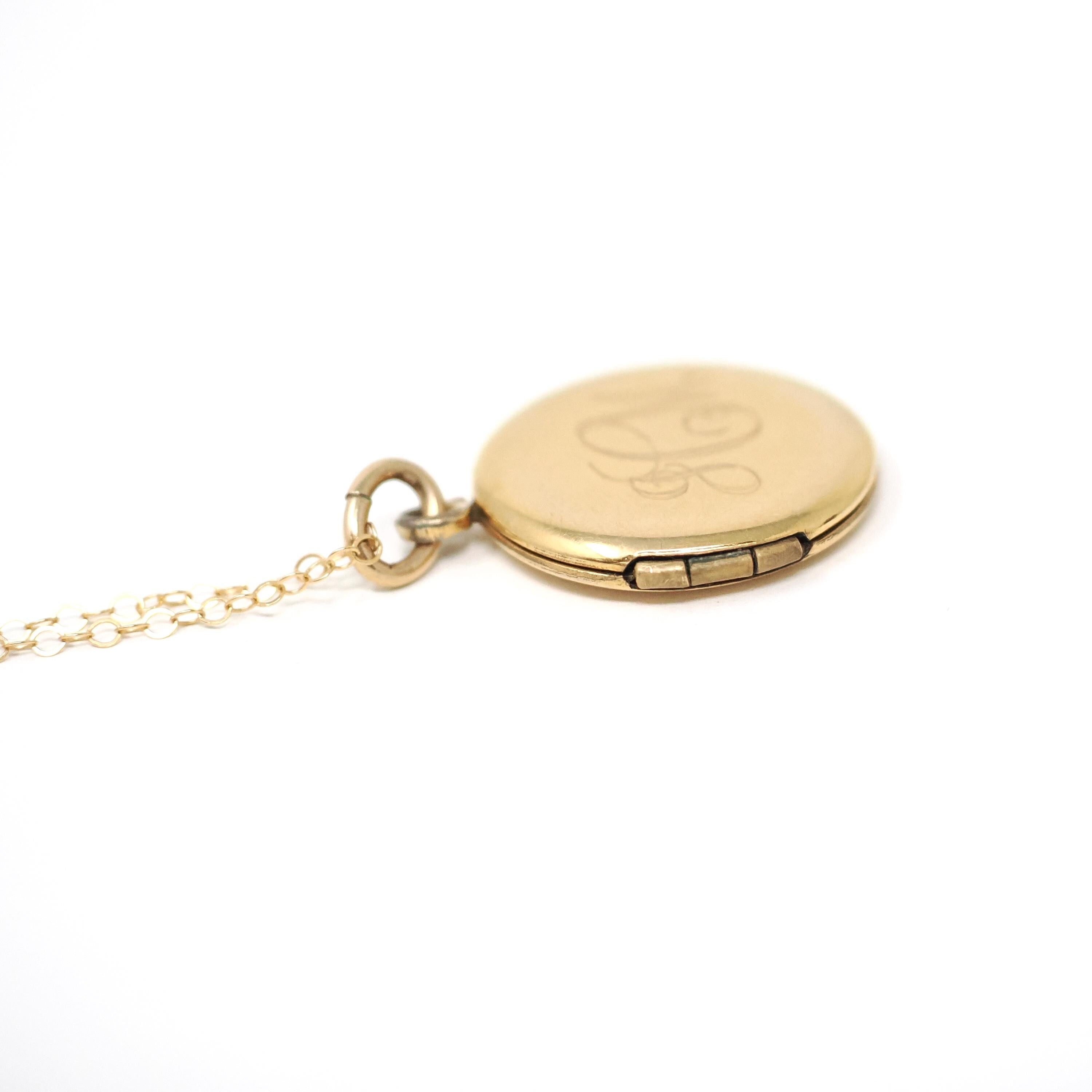Vintage Initial Locket - Retro Gold Filled "GCM" Pendant Necklace Charm - Circa 1940s Era Round Photograph Keepsake Binder Bros. Jewelry