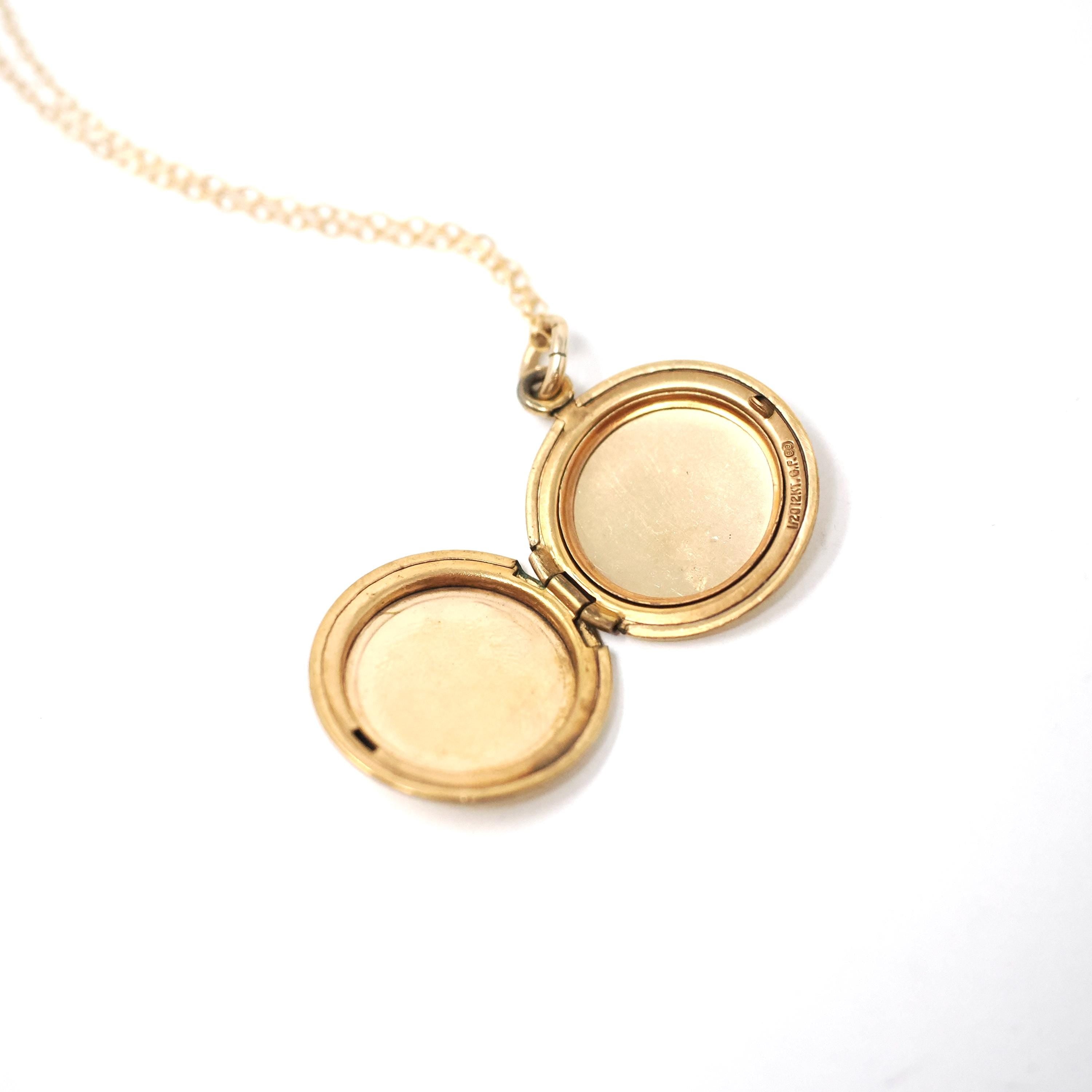 Vintage Initial Locket - Retro Gold Filled "GCM" Pendant Necklace Charm - Circa 1940s Era Round Photograph Keepsake Binder Bros. Jewelry