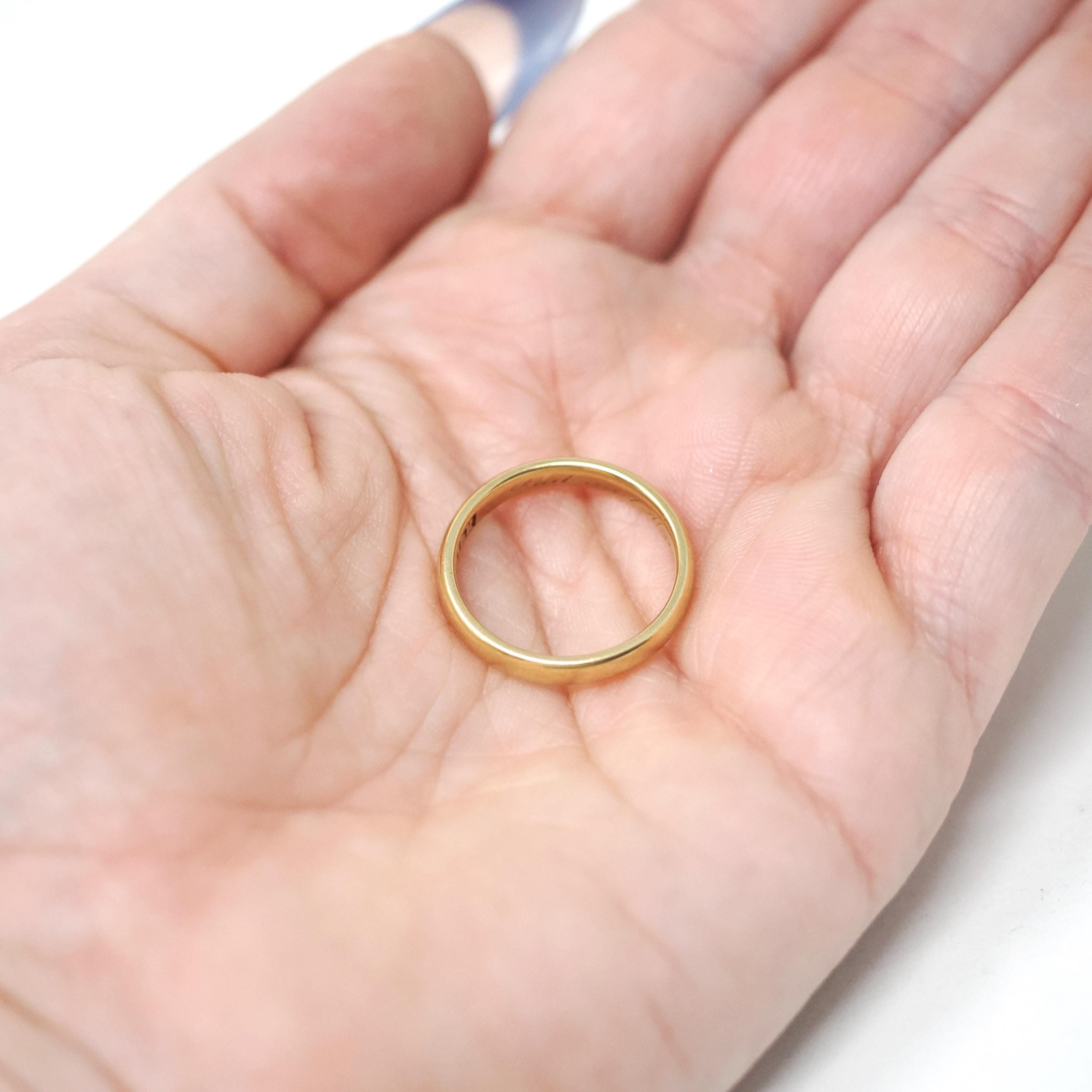 Antique Wedding Band - Edwardian 18k Yellow Gold 3.3 MM Ring - Engraved Initials B & M Dated 1912 Size 6 1/2 Comfort Fit Fine Bridal Jewelry