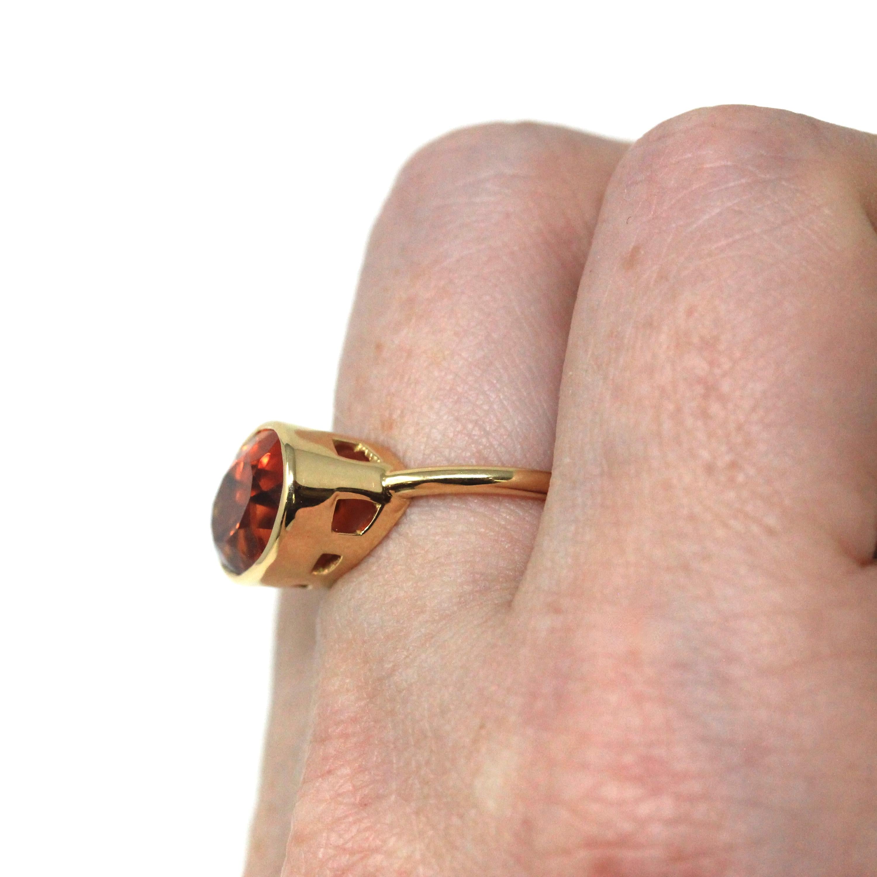 Spessartine Garnet Ring - 18k Yellow Gold Bezel Set Genuine Orange Red Gemstone - Modern Size 6 Statement Fine Cocktail East West Jewelry