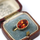 Spessartine Garnet Ring - 18k Yellow Gold Bezel Set Genuine Orange Red Gemstone - Modern Size 6 Statement Fine Cocktail East West Jewelry