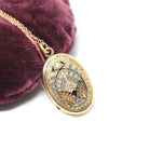 Victorian Enamel Locket - Antique Gold Filled Oval Black White Turquoise Flower Pendant Necklace - Vintage Circa 1890s Photo Fine Jewelry