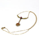 Antique Lavalier Necklace - Edwardian 10k Yellow Gold Created Ruby Seed Pearl Pendant Charm - Circa 1910s Floral Leaf Flower Fine Jewelry