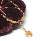 Antique Lavalier Necklace - Edwardian 10k Yellow Gold Created Ruby Seed Pearl Pendant Charm - Circa 1910s Floral Leaf Flower Fine Jewelry