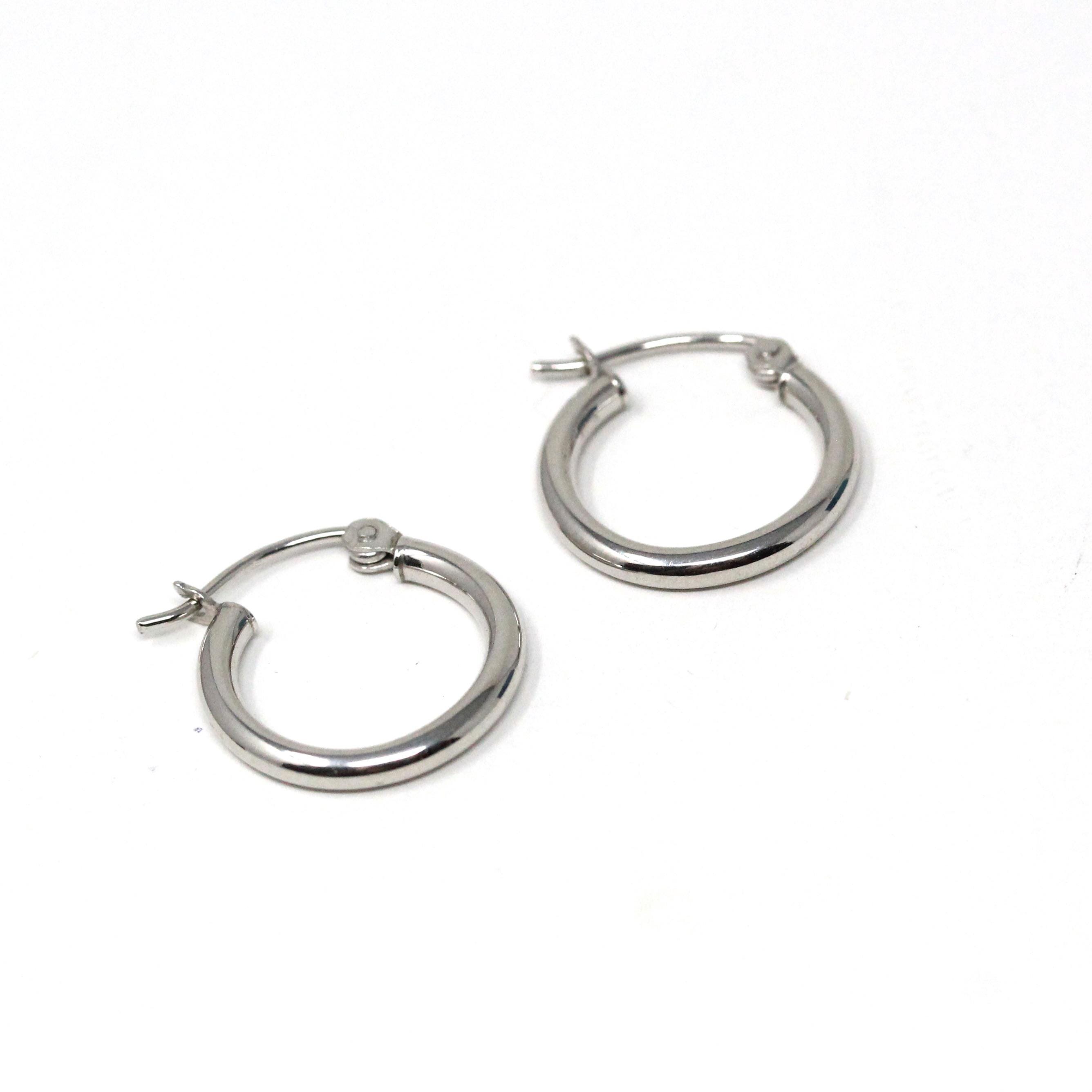 Modern Gold Hoops - Estate 14k White Gold Wire Lever Back Earring Pair - Circa 2000's Era 2.0 MM Round Hollow Tube Style Fine Y2K Jewelry