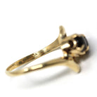 Black Star Sapphire Ring - Retro 10k Yellow Gold Toi Et Moi Gemstones - Vintage Circa 1970s Era Size 6.75 Bypass Style Fine Corundum Jewelry